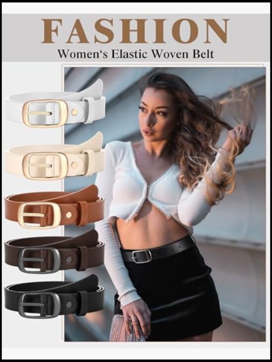 5 Pack Women\'s Leather Belts PU Leather Pin Buckle Belt for Jeans Pants